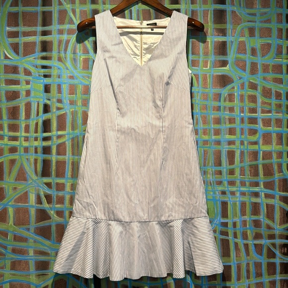 Vertigo collection pin striped sleeveless ruffle bottom dress w exposed zipper S - Picture 2 of 9